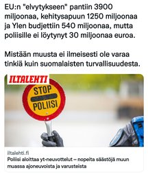 Erot nykyhallituksen ja PS:n välillä.