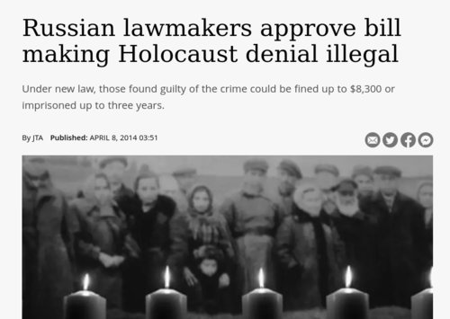 Putin teki Holokaustin kieltämisestä laitonta Venäjällä