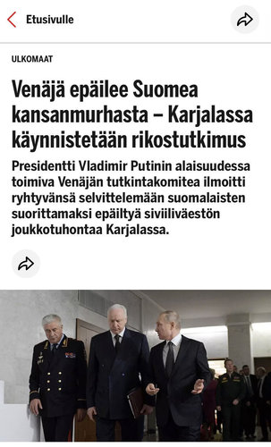 Venäjä syyttää Suomea sotarikoksista