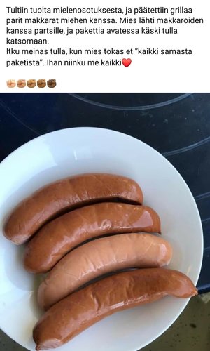 Itku tulee kun makkarapaketin aukaisee