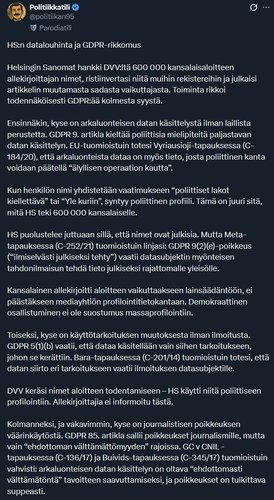 Hamasin Sanomat ja GDPR